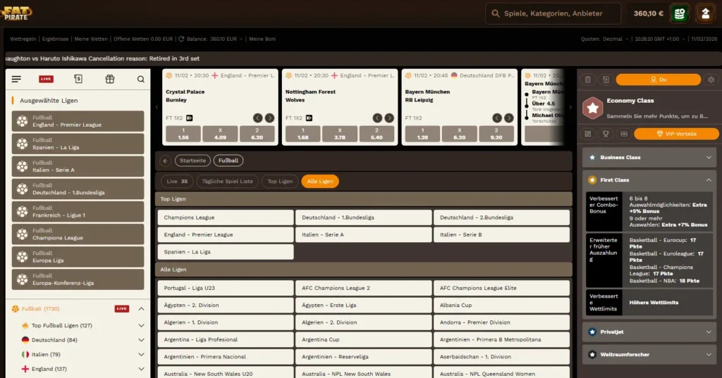 Verfuegbare Ligen fuer Fussball Wetten bei Fatpirate