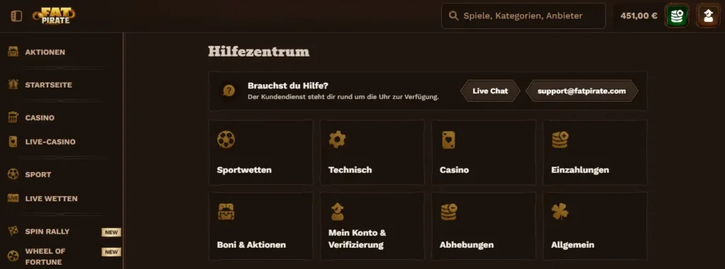 Fatpirate Hilfezentrum und Kontaktdaten des Supports