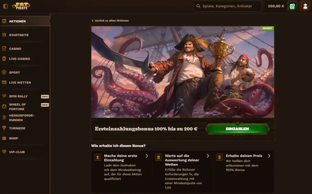Fatpirate Ersteinzahlungsbonus fuer Sportwetten