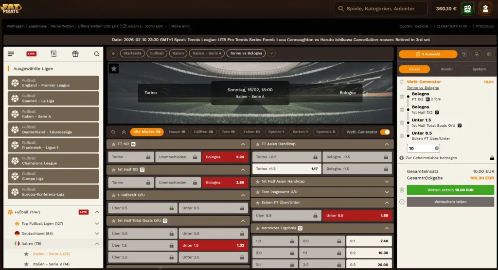 Fussball Wetten mit Wettkonfigurator bei Fatpirate