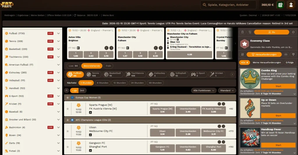 Sportarten fuer Online Wetten bei Fatpirate