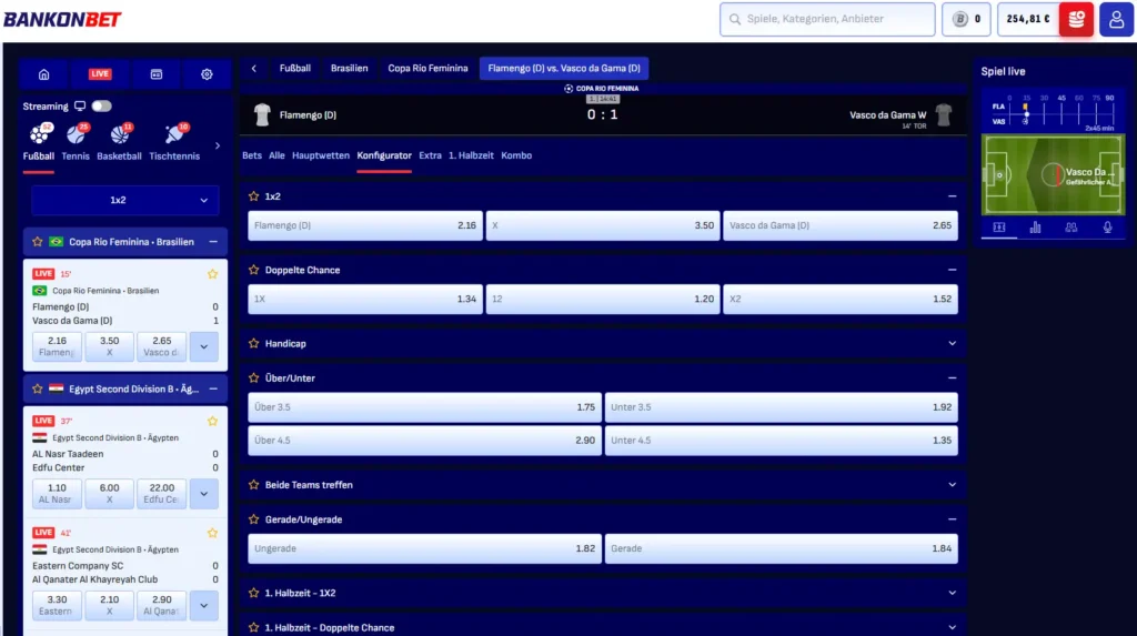Bankonbet Livewetten mit Statistiken und Live-Ticker