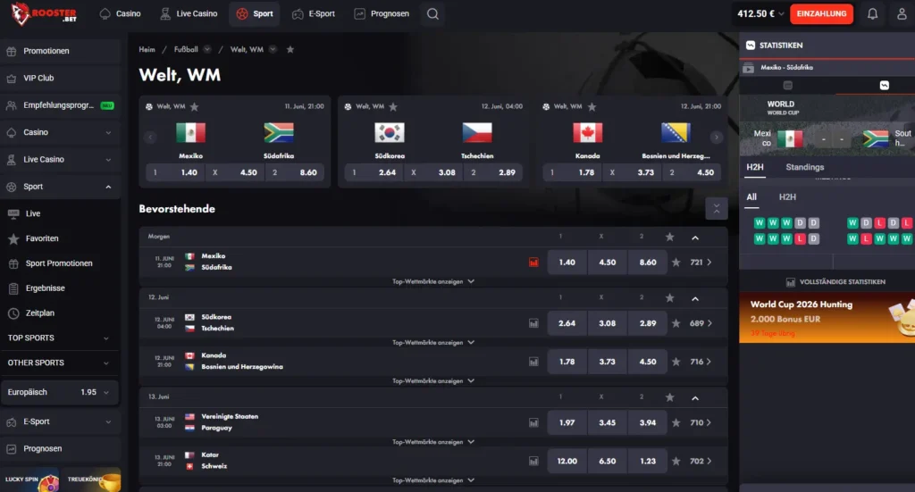 Auswahl an WM Sieger Wetten bei RoosterBet