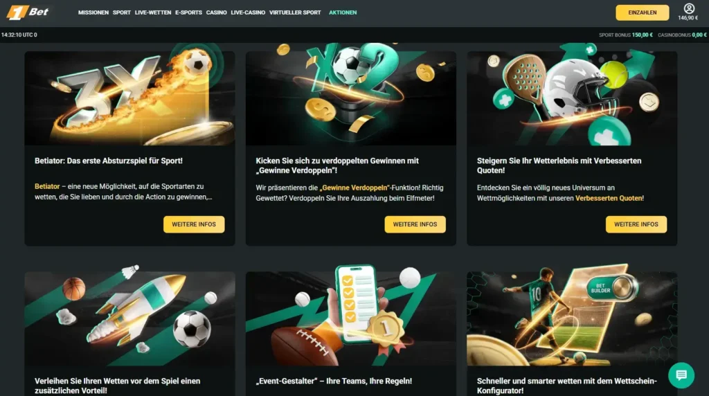 Bonusaktionen von 1Bet fuer Online Sportwetten