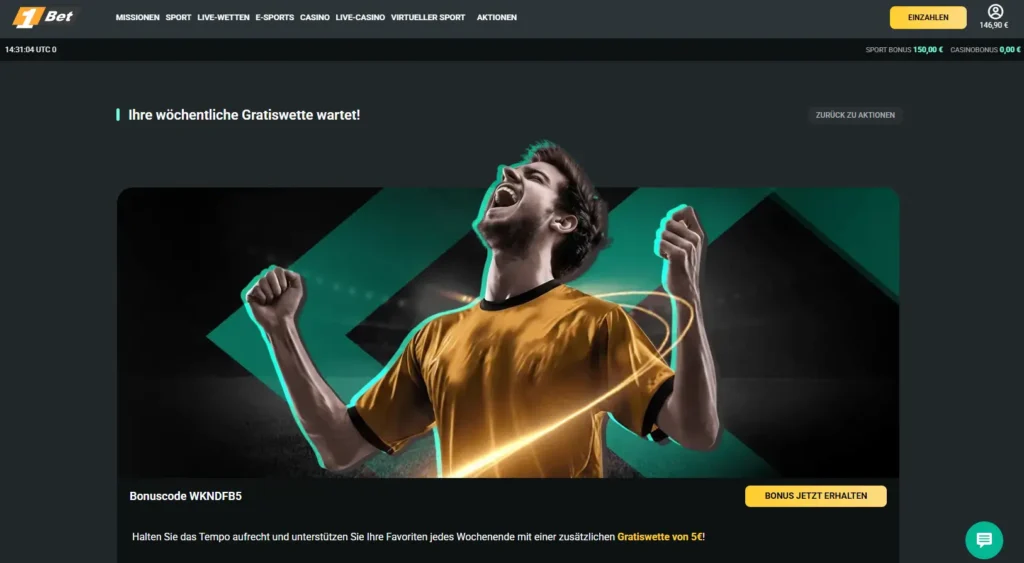 Woechentlich Gratiswetten bei 1Bet freischalten