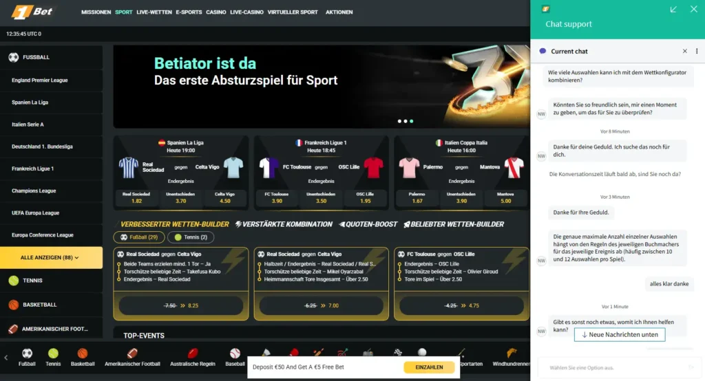Kundendienst via Live Chat von 1Bet