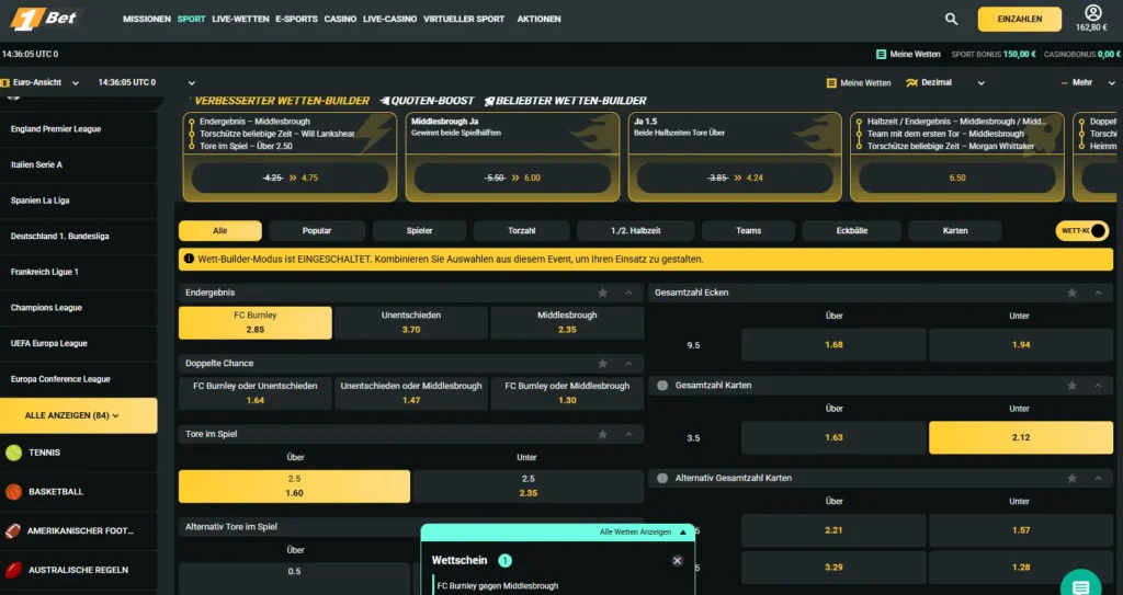 Bet Builder Wetten bei 1Bet